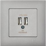 Günsan Elektrik Eqona Gümüş 2 USB Çıkışlı Şarj Prizi 5V 2.1A