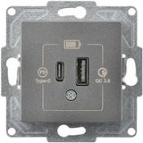 Günsan Elektrik Eqona Radius Neoline 2 Çıkışlı USB Şarj Prizi, 20W, Type C + Type A, Füme (Mekanizma + Tuşkapak)