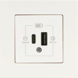 Günsan Eqona Fildişi Beyazı Siyah 2 Çıkışlı Type C + Type A 20W USB Şarj Prizi