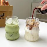GUOJOZO 2 Adet Nervürlü Cam Bardaklar 18oz Vintage İçme Züccaciye Dalgalanma Kokteyl Bardakları Buzlu Kahve Suyu İçecek Süt için