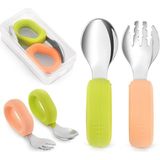 Guqqo Bebek Çatal Kaşık Seti, 304, Blw, Ergonomik Kavrama, Saklama Kutulu, Pudra Yeşil - Çok Renkli