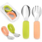 Guqqo Bebek Çatal Kaşık Seti, 304, BLW, Ergonomik Kavrama, Saklama Kutulu, Pudra Yeşil