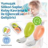 Guqqo Bebek Çatal Kaşık Seti, Paslanmaz Çelik, Silikon Saplı, Pudra Yeşil - Pudra - Yeşil