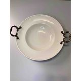 Güral Gural Porselen Oval Salata Eskitme Kulplu Sunum Tabağı - Beyaz - Bronz