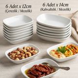 Güral Porselen 12 Parça Kare Kayık Kahvaltılık Mezelik Çerezlik Seti Porselen 6+6 Ad 12 ve 14 cm Porselen