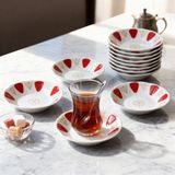 Güral Porselen Acem 12 Parça 10 cm Çay Tabağı 90193 - Adet - Beyaz - Kırmızı