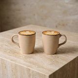 Güral Porselen Bej Rölyef Desenli 2li Porselen Mug Bardak Seti