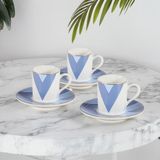 GÜRAL PORSELEN Camelia 4 Parça 2 Kişilik Kahve Fincan Takımı 62452 Lacivert - Krem - 100 ml