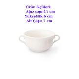 Güral Porselen Çift Kulplu Çorba Kasesi, 11 cm Ağız Çapı, Beyaz Krem