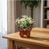 Güral Porselen El Dekoru Kelebek Tasarımlı Dekoratif Porselen Vazo Turuncu 13X10 Cm
