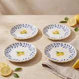 Güral Porselen Limon Desenli 19 cm 4lü Porselen Pasta Tabağı Seti