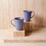 Güral Porselen Mavi Rölyef Desenli 2li Porselen Mug Seti