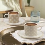 GÜRAL PORSELEN Mental 4 Parça 2 Kişilik Kahve Fincan Takımı 4943 - 2 Adet - Krem - 100 ml
