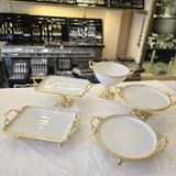 Güral Porselen Metal Çerçeveli 5 Parça Porselen Sunum Seti Gold