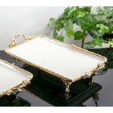 Güral Porselen Metal Çerçeveli Dikdörtgen Porselen Servis Tabağı 35 x 26 cm - 35 x 26 cm
