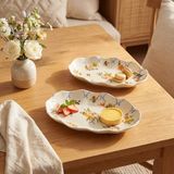 Güral Porselen Nesrin Çiçek Desenli 24 cm 2li Porselen Kayık Tabak Seti - RENK - Çok Renkli