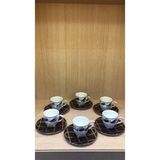 Güral Porselen Presıdent Çay Fincan Takımı El Dekoru 6 Kişilik - 6 Adet - Beyaz - Siyah - 240 ml