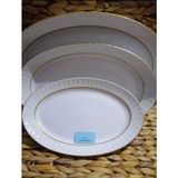 Güral Porselen Sedef Mat Yaldız 3 'lü Salata Sunum Kayık Tabak(35 CM,30CM,25CM)