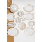 Güral Porselen Tolstoy 6203 84 Parça Yemek Takımı, Porselen, Beyaz ve Altın Desenli, Servis Tabağı, Yemek Tabağı, Çorba Kasesi, Pasta Tabağı, Çay ve Kahve Fincanı Seti