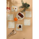 Gürcü Glass Beyaz Mermer Kare Servis Tabağı Tabağı 23 cm - Altın
