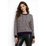 Gürkan Triko Kadın Leopar Desen Triko Kazak Mor XL BGL-ST05284