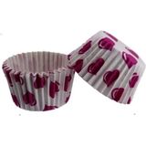 Gurmender Depposıte E Kek Kalıbı Pet Kapsül 52X45 mm Kağıt Cupcake Kağıdı - 100'LÜ Beyaza Fuşya Kalpli