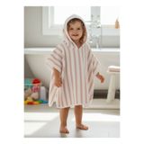 GÜRPAMUK HOME & BABY OUTLET İHRACAT %100 pamuk Kız-Erkek Çocuk Deniz, Plaj, Havuz, Banyo Havlu Panço ÇİZGİLİ/PEMBE