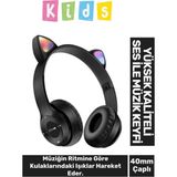 Gürültü Engelleyen Kız Erkek Çocuk Kedi Kulaklı Işıklı Mikrofonlu Kablosuz Bluetooth Kedili Kulaklık - Çok Renkli
