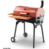 Guruss 75 cm Oksit Kırmızı Kömürlü Barbekü Mangal Tekerlekli Kapaklı 90 cm Pişirme Alanı