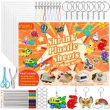Gushu Shrinky Plastik Levha Anahtarlık Seti, 235 Adet Shrinky Sanat Kiti, 40 Adet Shrink Plastik Levha, Delik Delme, Kalemler, Anahtarlıklar, El Sanatları ve Anahtarlık Yapımı için Makas