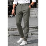 Gussi Erkek Haki Yeşil Renk Kaliteli Esnek Likralı Slim Fit Kumaş Pantolon