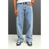 Gussi Erkek Mavi Kar Baggy Fit Likrasız Rahat Kesim Jean Pantolon