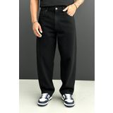 Gussi Erkek Siyah Baggy Fit Likrasız Rahat Kesim Jean Pantolon