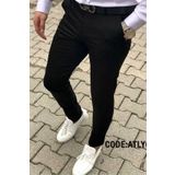 Gussi Erkek Siyah Renk Kaliteli Esnek Likralı Slim Fit Keten Pantolon