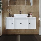 Gusto Ayaksız Oval Lavabolu Mdf 120 Cm Çekmeceli Banyo Dolabı Byz Mat Beyaz