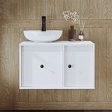 Gusto Ayaksız Oval Lavabolu Mdf 75 cm Çekmeceli Banyo Dolabı - Beyaz