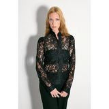 Gusto Dik Yakalı Dantel Ceket - Siyah - XL