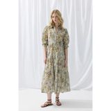 Gusto İz Koleksiyon Eco Print Rahat Kesim Uzun Elbise - Yeşil