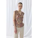 Gusto İz Koleksiyonu Eco Print Degaje Yaka Bluz - Mor