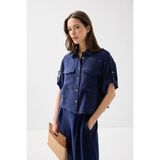Gusto Kolu Apoletli Tencel Gömlek - Lacivert