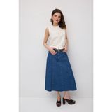 Gusto Örgü Kemerli Midi Denim Etek - Mavi - XL