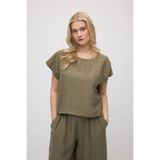 Gusto Yuvarlak Yaka Tencel Bluz - Haki