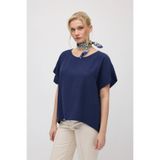 Gusto Yuvarlak Yaka Tencel Bluz - Lacivert