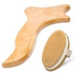 GustoGoods Lenfatik Drenaj Kürek Ahşap ve Kuru Cilt Fırçası Sağlıklı Lenfatik Drenaj Sistemi için İhtiyacınız Olan Sadece İki Öğedir. Anti Selülit Araçları Vücut Fırçası ile Lenfatik Drenaj Aracı