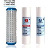 Güven Daire Bina Sayaç Girişi Su Arıtma 10" Yıkanabilir 3 Aşama Filtre Seti 1 Mikron 5 Mikron 3 Adet