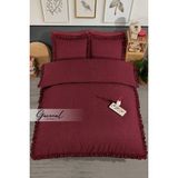 Güvenal Bellia | Fırfırlı Çift Kişilik Nevresim Seti | Yastık Kılıfı | Nevresim | Yatak Örtüsü | Çeyiz | Uyku Seti - 200 x 220 cm - Bordo