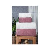 Güvenal Gala 4'lü Banyo Havlusu | Havlu Takımı | Havlu | Havlu Seti I Hamam Seti I Çeyiz Havlusu - Krem - Mürdüm - 70 x 140 cm - 50 x 90 cm