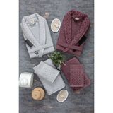 Güvenal Hayal 12 Parça Kutulu Jakarlı Bornoz Takımı | Bornoz | Havlu & Havlu Seti | Banyo Çeyiz Seti - Gri - Mürdüm - Standart