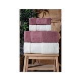 Güvenal Lara Kutulu 4'lü Banyo Havlusu | Havlu Takımı | Havlu | Havlu Seti I Hamam Seti I Çeyiz Havlusu - Krem - Mürdüm - 50 x 90 cm