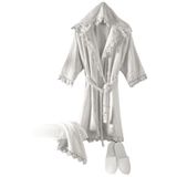 Güvenal Liya 8 Parça Kutulu Çeyizlik Dantelli Bornoz Seti Bornoz Havlu Havlu Seti Çeyiz Ev Tekstili TBS-LIYA, Krem, M/L
